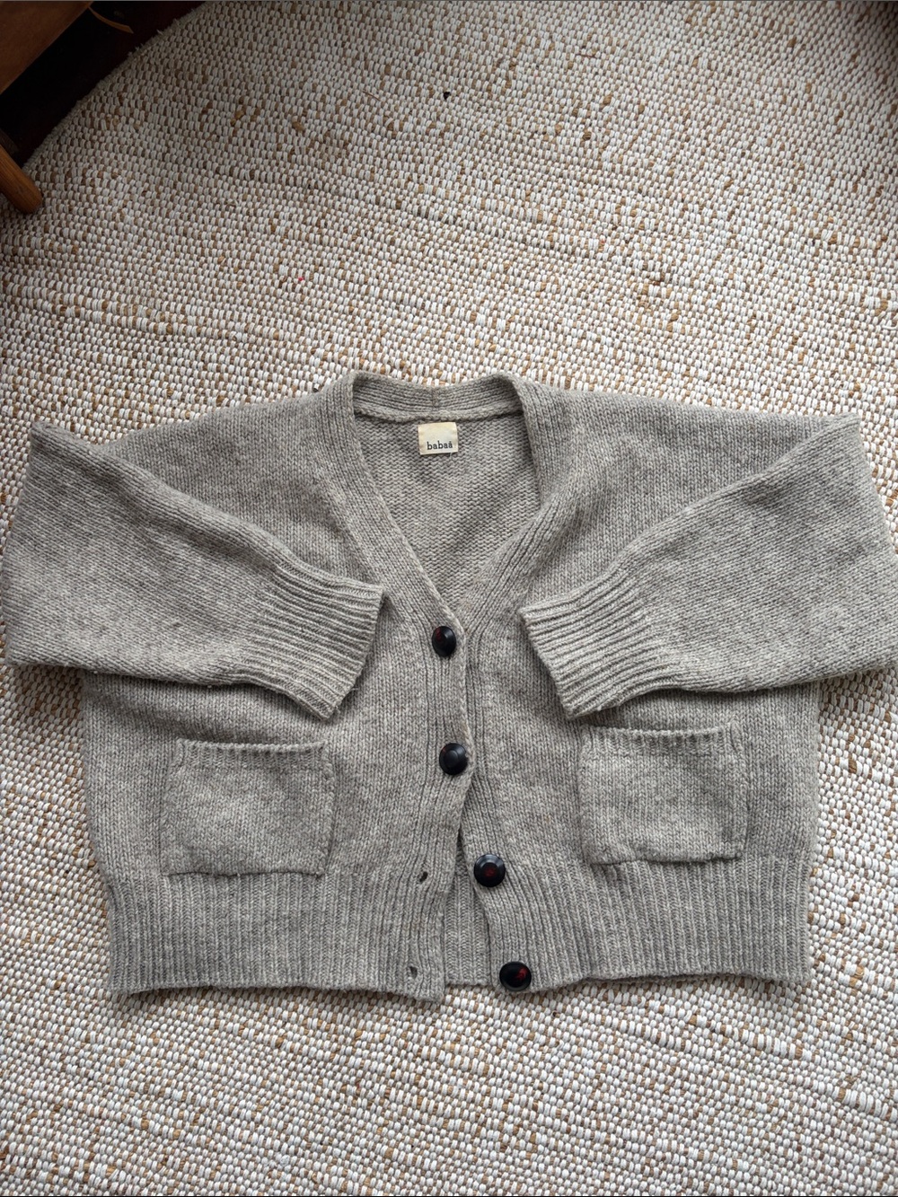 Babaa Neutral oatmeal gray Cropped Button-Front V-Neck Cardigan